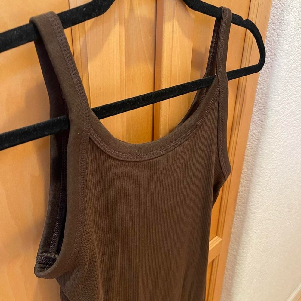 Cami Tank Dark Brown Ribbed Bodycon Midi Dress Size Small - Picture 3 of 5